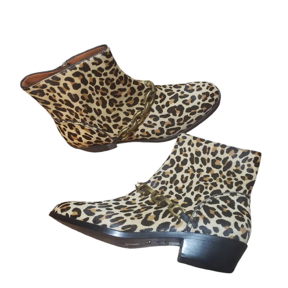 Coach Allen Signature chain leopard print BOOT size 10 new
